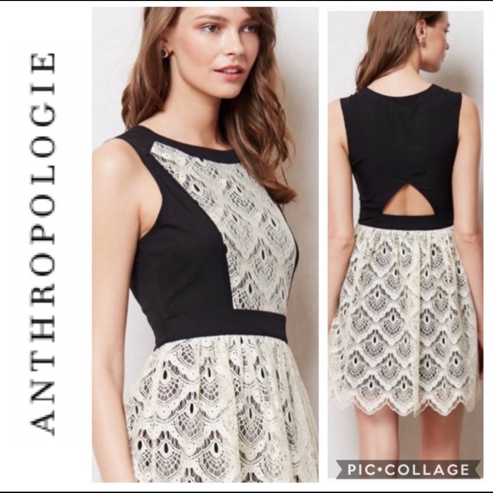 Anthropologie Black Lace Overlay Dress